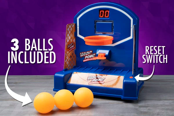 Included: one hoop and three ping pong balls.