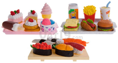 The imported Japanese Food Erasers are available in three styles: Dessert, Fast Food, and Sushi.