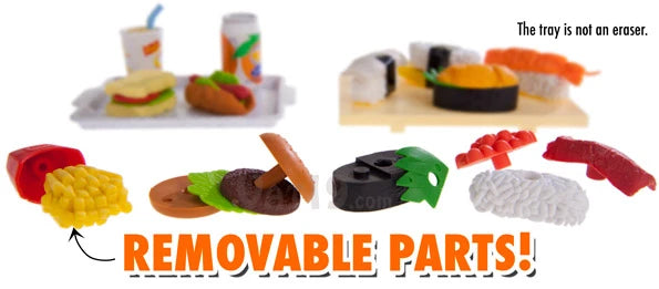 Our Japanese food erasers feature removable parts that make them equal parts toy, decorative art, and functional item.