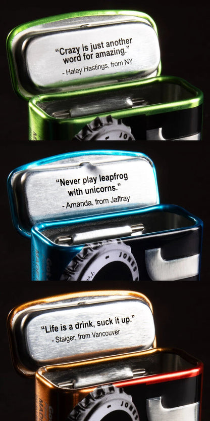 Each tin includes a fun message on the inside of the lid.