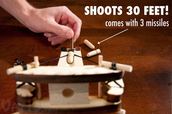 Full-size Ballistae can shoot over 500 yards. Your miniature replica will shoot over 30 feet.