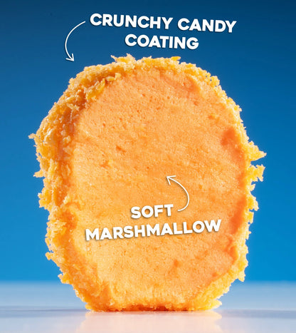 The deliciously sweet marshmallow is enrobed in a crunchy candy coating.