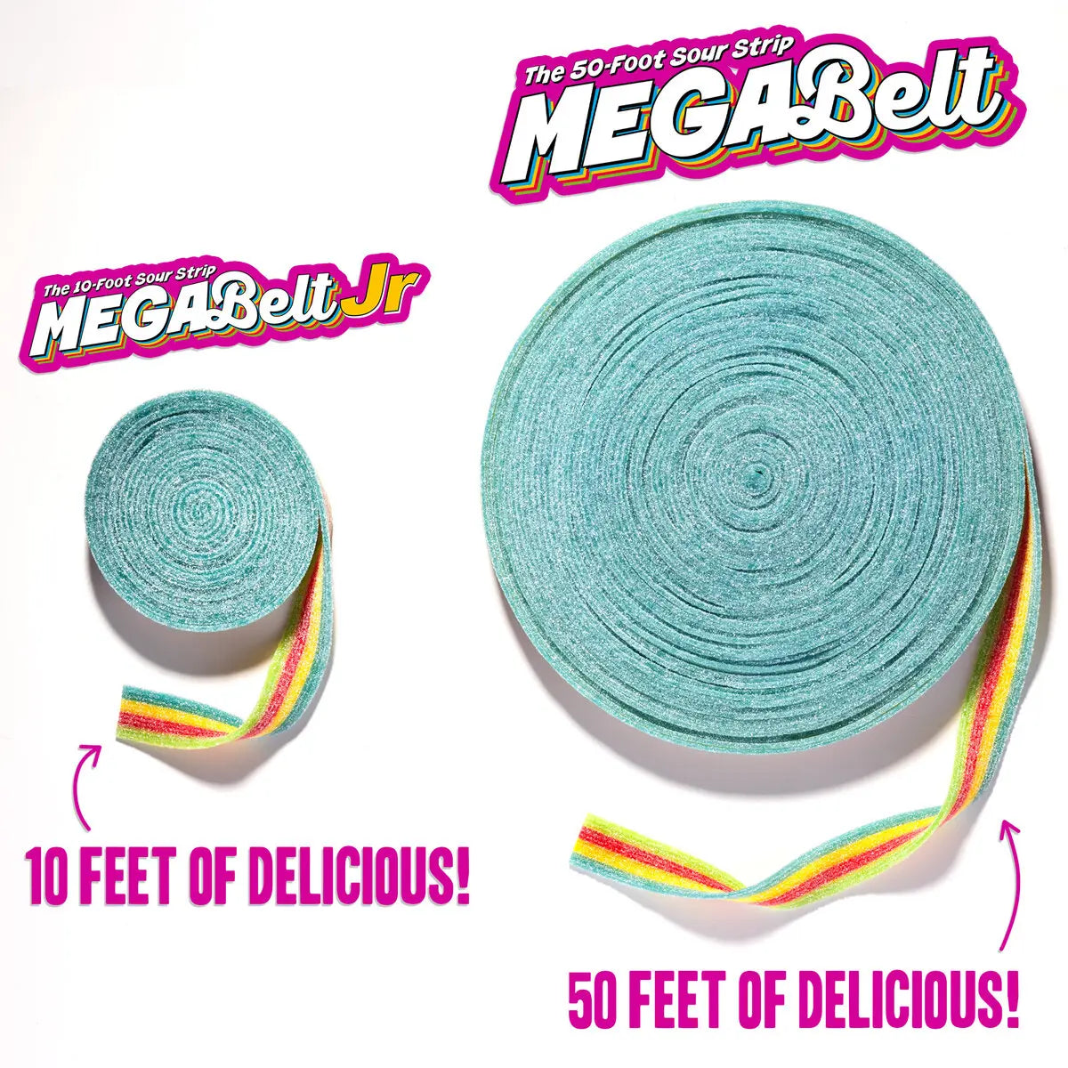 This isn't just a snack; it's a heavy-weight champion. This giant coil serves up gobs of continuous rainbow sour power.