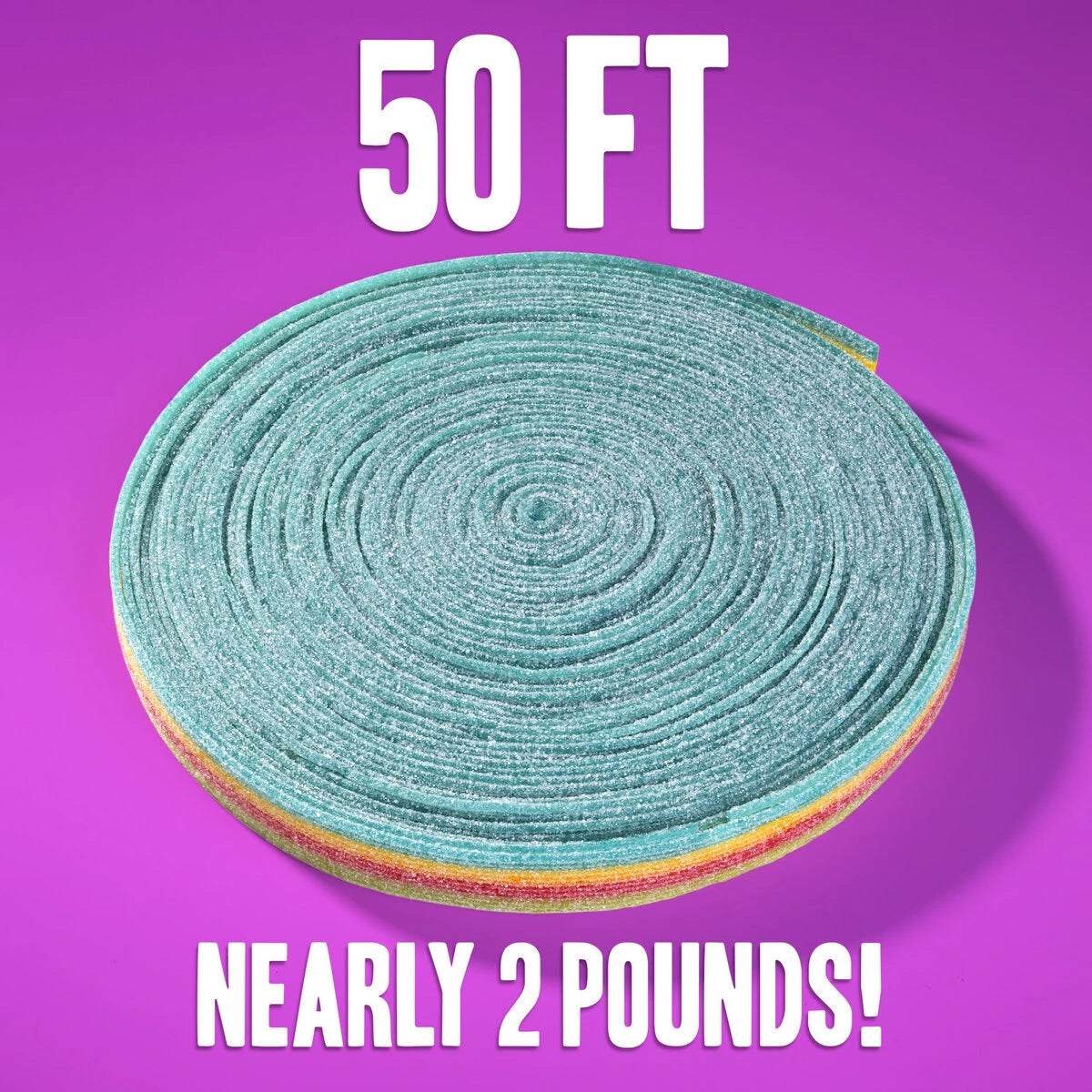 This isn't just a snack; it's a heavy-weight champion. This giant coil serves up nearly two whole pounds of continuous rainbow sour power.