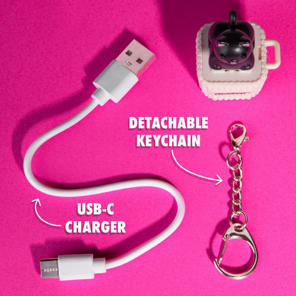 Meowkey comes with a USB-C charging cable and a detachable keychain.