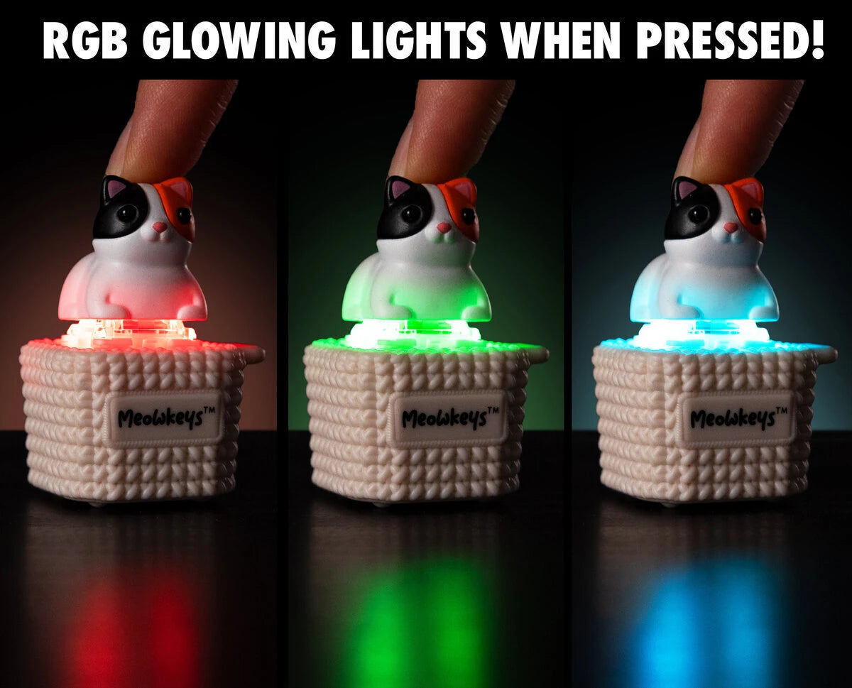Hold down Meowkey and it will cycle through an array of colors, increasing speed the longer you hold it down.