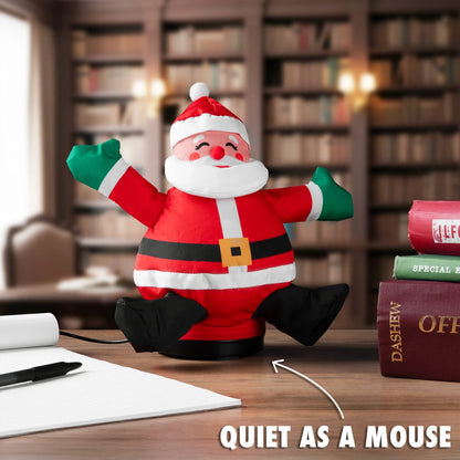 After an initial burst of air to fully inflate, our brushless DC motor automatically slows down. Cubicle Claus will remain plump and jolly, but won't bother anyone.