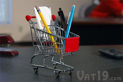 Hold pens, pencils, business cards, candy, and more in the Mini Shopping Cart Desk Caddy.