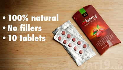 Each set of Mberry Tablets includes 10 all-natural miracle berry fruit tablets.