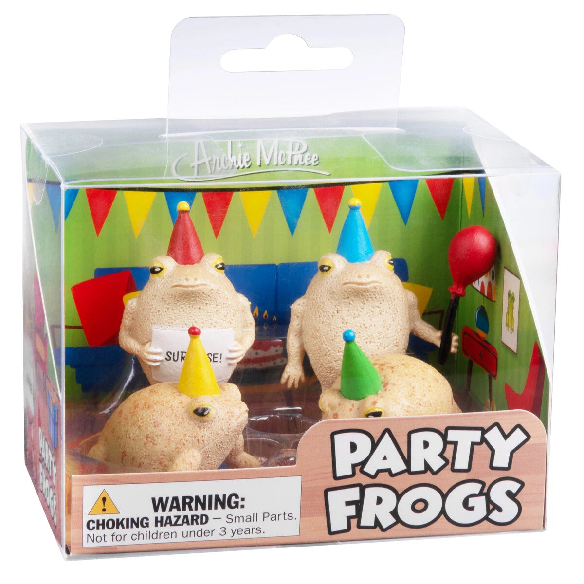 Each set includes four super-enthused party frogs.