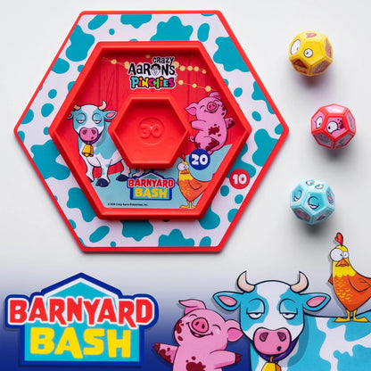 Barnyard Bash features a pig, a cow, and a silly chicken.