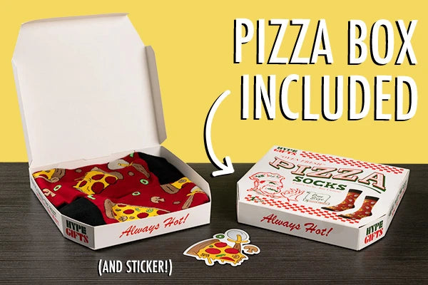 Comes in an awesome carry-out pizza box with a fun pizza sticker.