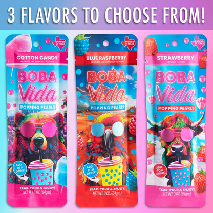 Choose from Summer Strawberry, Super Cotton Candy, and Super Blue Raspberry.