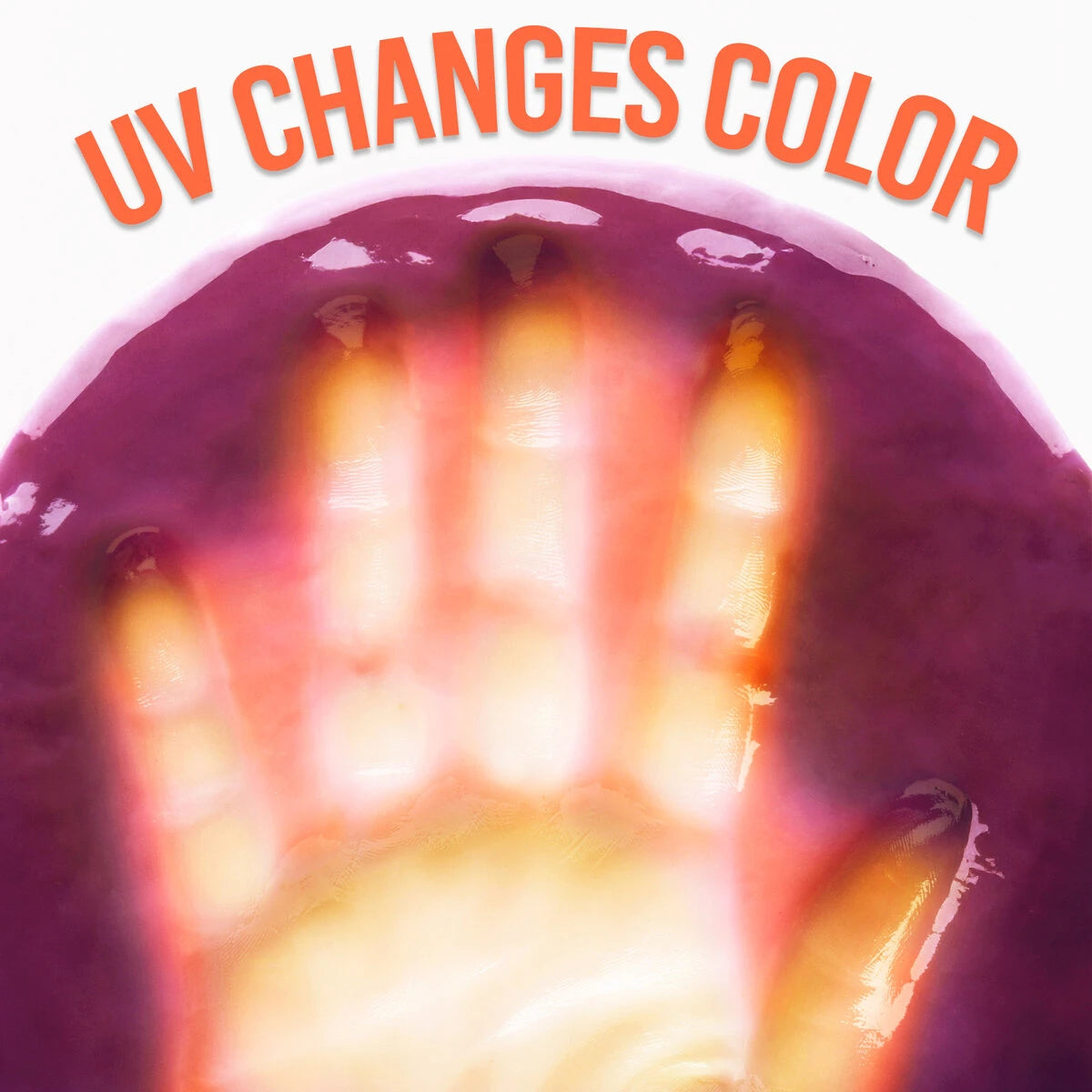 Expose the putty to ultraviolet light (or the sun) to transform it to yellow, orange, and a rich maroon.