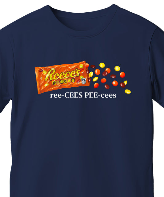 "ree-CEES PEE-cees" T-Shirt beauty shot