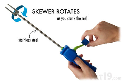 Simply crank the reel to rotate the skewer.