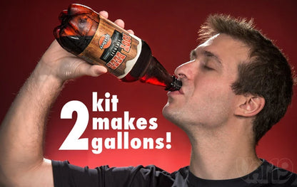 The Mr. Root Beer Kit includes the supplies to create two gallons (7.57 L) of root beer.