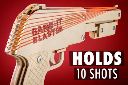 The Bandit Gun Rubber Band Shotgun holds up to 10 rubber bands at once.