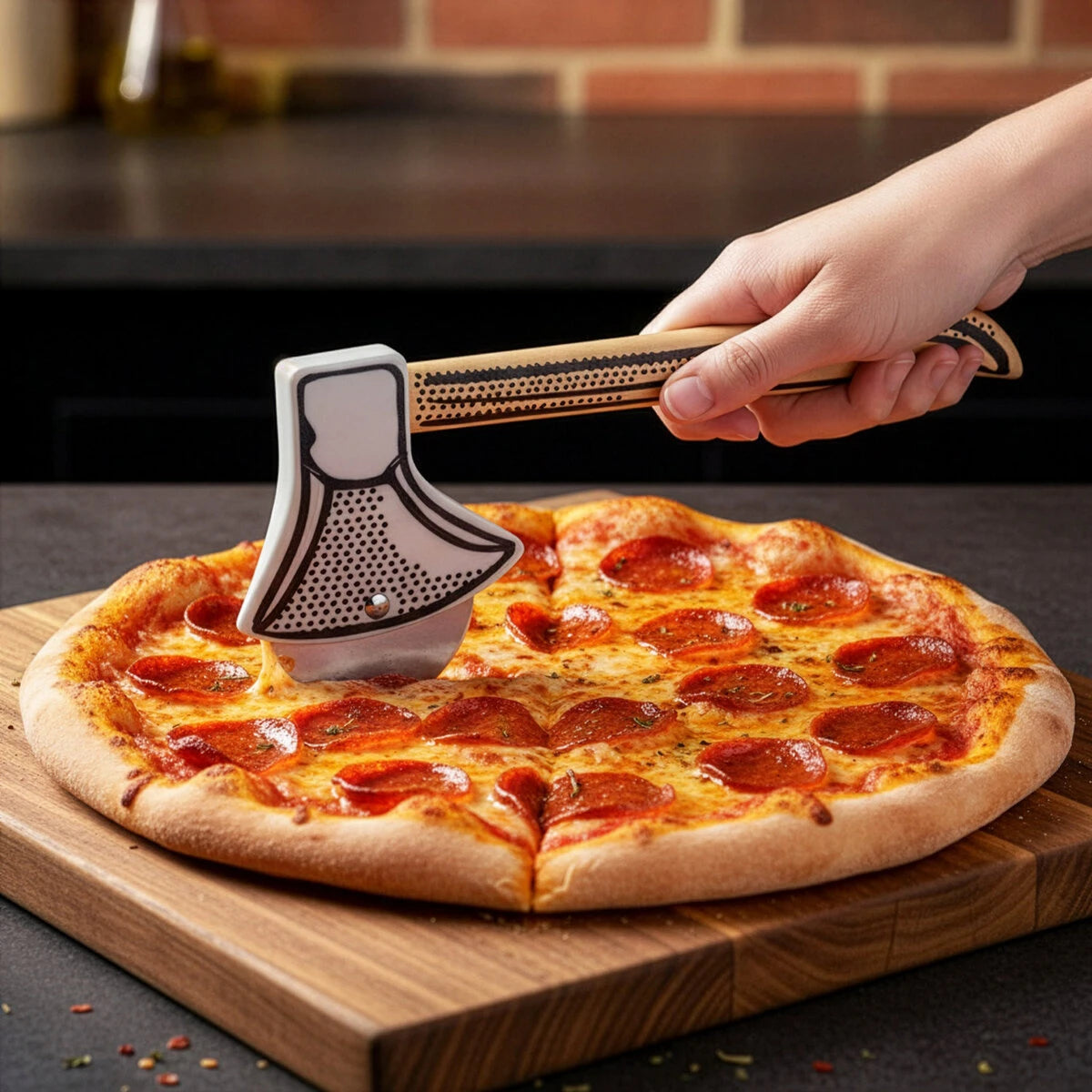 Channel your inner outdoorsman and cut your pizza with an axe! 