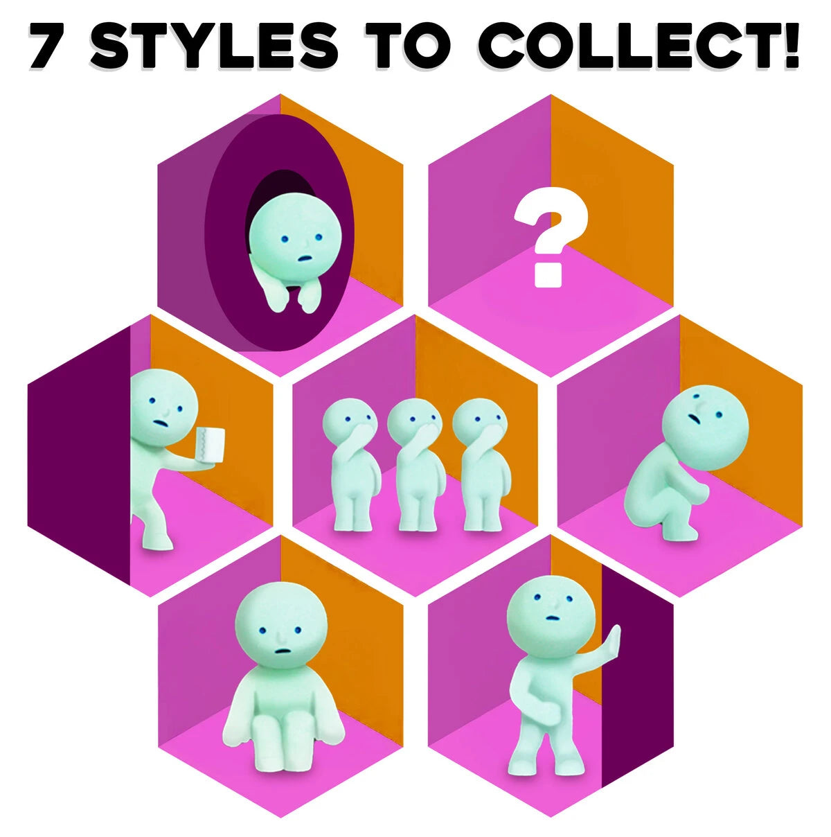 Available Styles: Smiski Resting, Smiski Squatting, Smiski Helping Out, Smiski Holding In, Smiski Peek-A-Boo, Smiski Little (Smelly), and a rare Secret Smiski. 