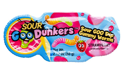 Rip open a pack of Sour Goo Dunkers and enjoy dunkable gummy worms paired with tangy sour candy goo.