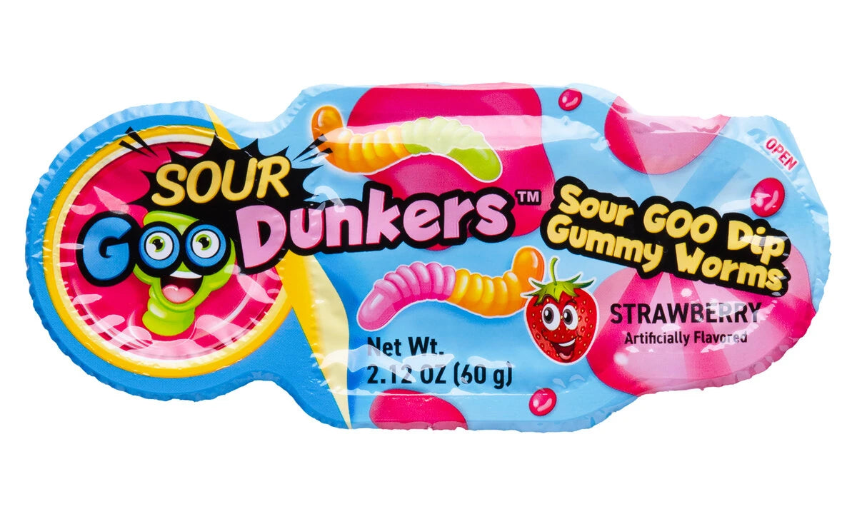Rip open a pack of Sour Goo Dunkers and enjoy dunkable gummy worms paired with tangy sour candy goo.