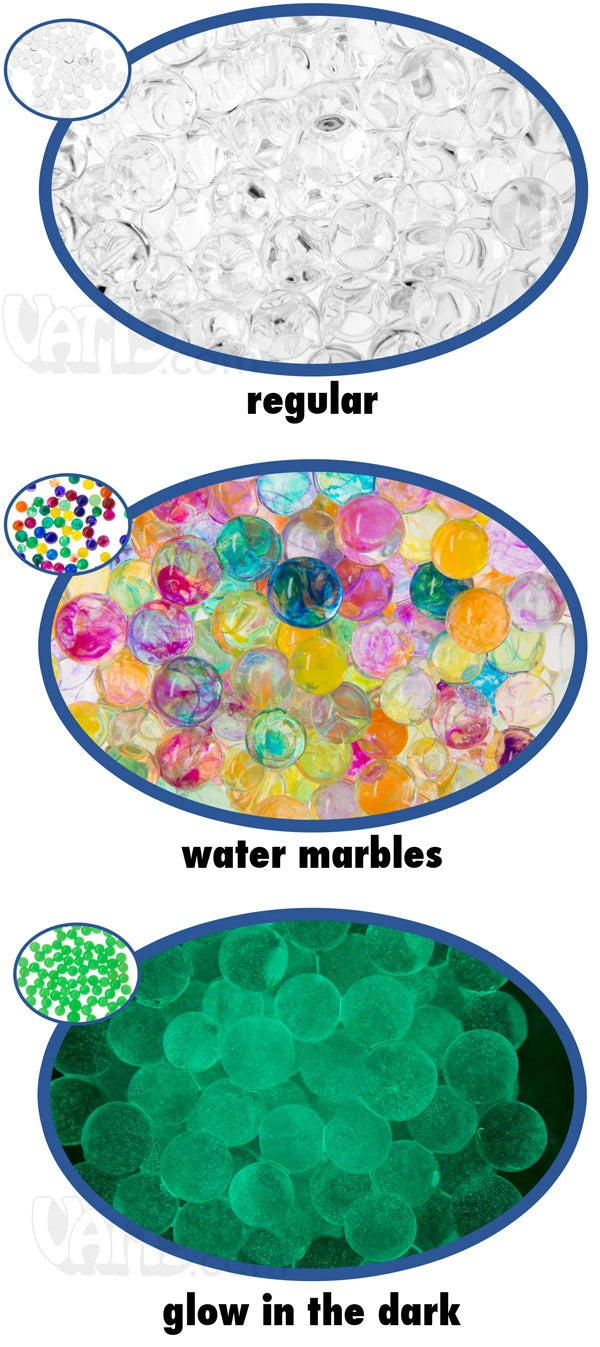 Choose from three styles of Spitballs: Regular, Water Marbles, and Glow in the Dark.