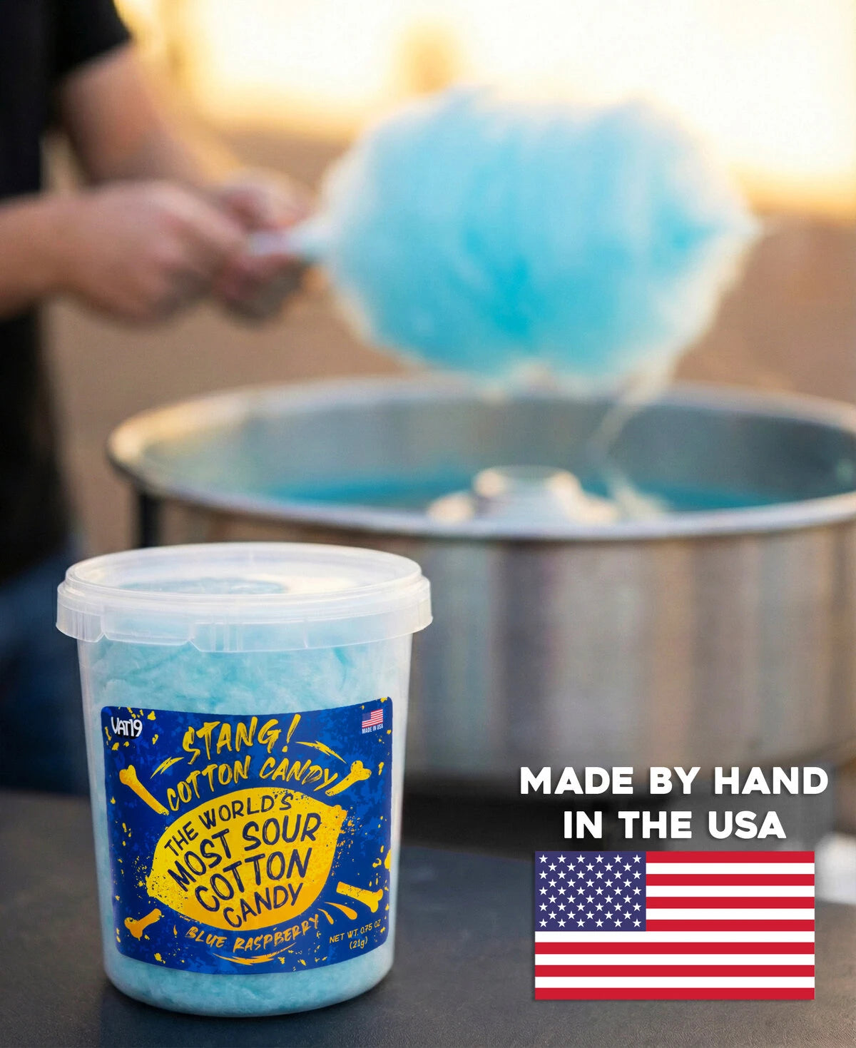 Each batch of Stang Cotton Candy is made by hand in the USA.