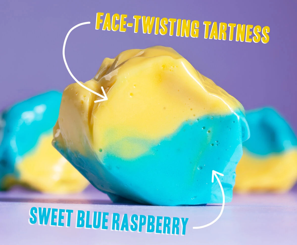 Each delicious piece of Stang Taffy features a tsunami of lemon tartness and a delectable blue raspberry flavor.