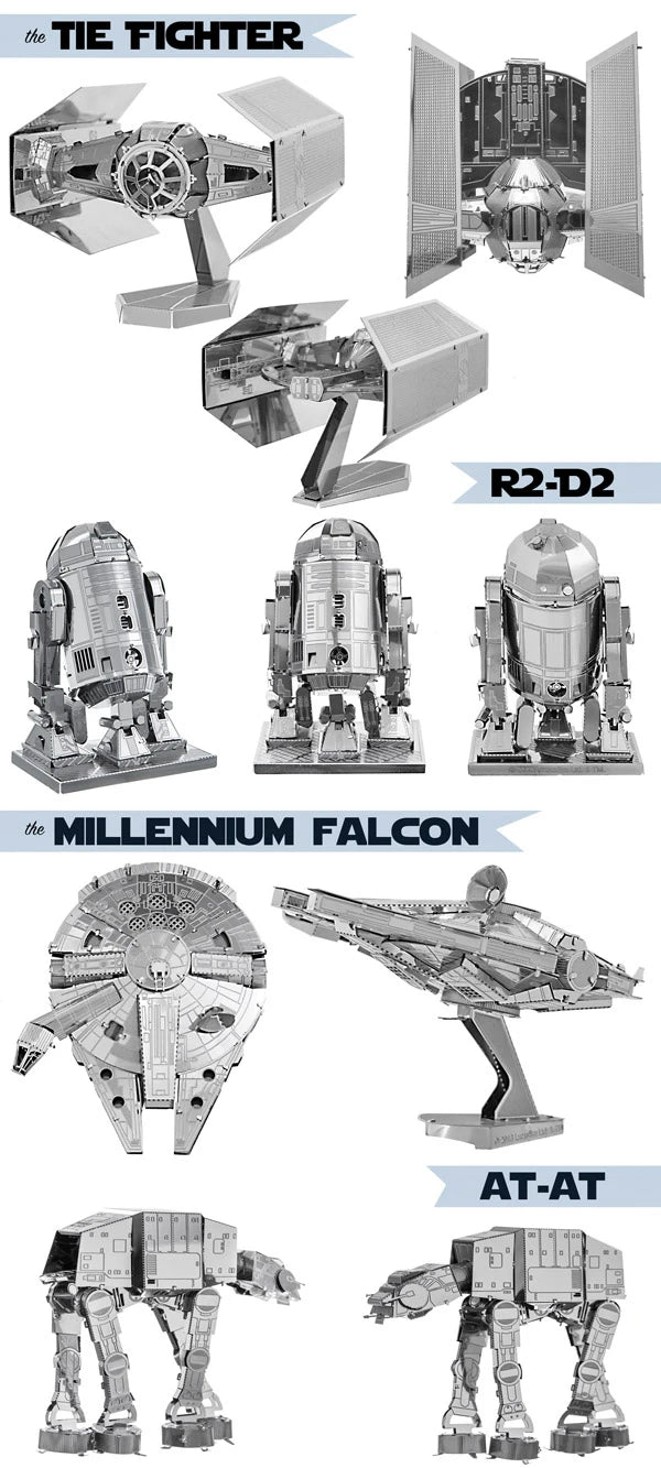 Star Wars 3D Metal Model Kits are available in four styles.