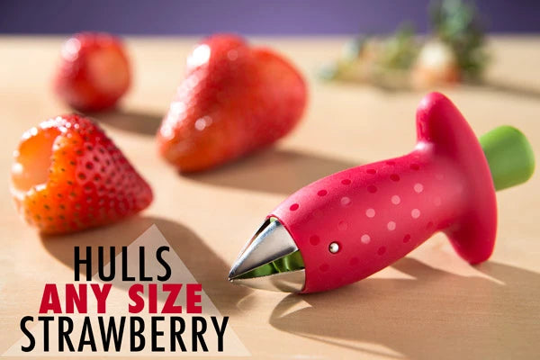 The Stem Gem's spring-loaded claw fits any size of strawberry.