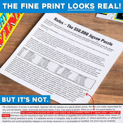 The included prize rules look completely legitimate (we even list the odds of winning), but only upon eagle-eyed inspection would anyone suspect a thing!