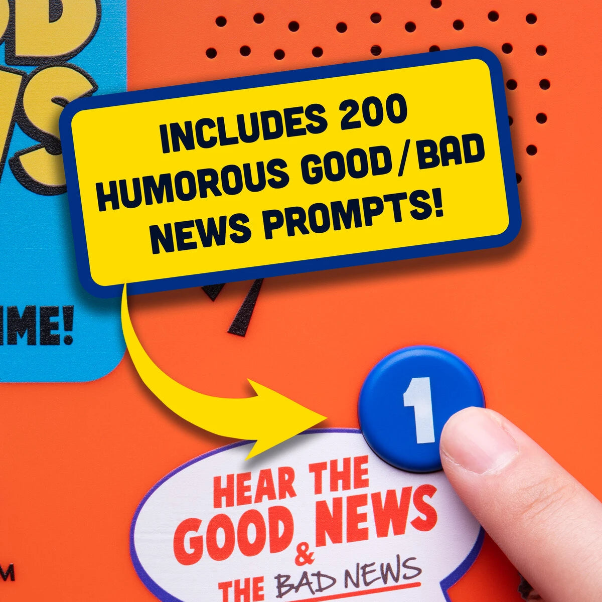 To start playing, press the "1" button hear one of 200 humorous prompts.