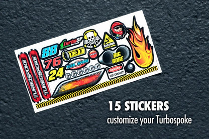 Decorate your TurboSpoke with the included sheet of stickers.