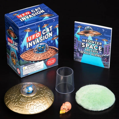 Includes: spaceship, miniature mouse, display stand, faux grassy base, and mini booklet.