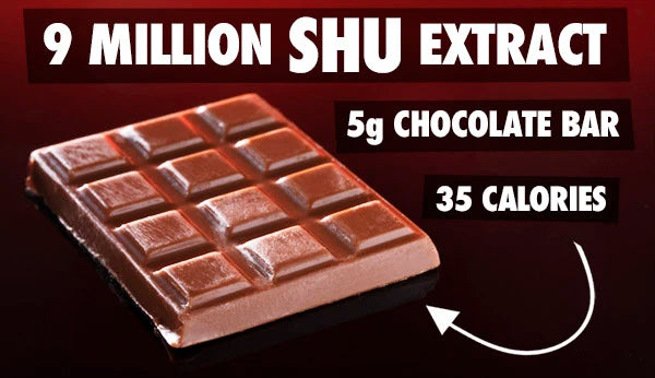 This chocolate bar was made using 9 million SHU chili extract. Scorching!