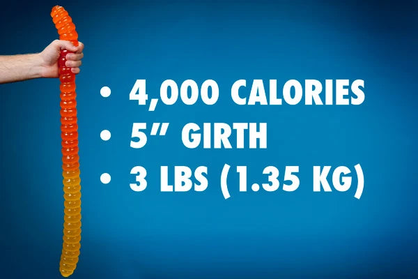 The Giant Gummy Worm is the world's largest and packs 4,000 calories into its 3-pound body.